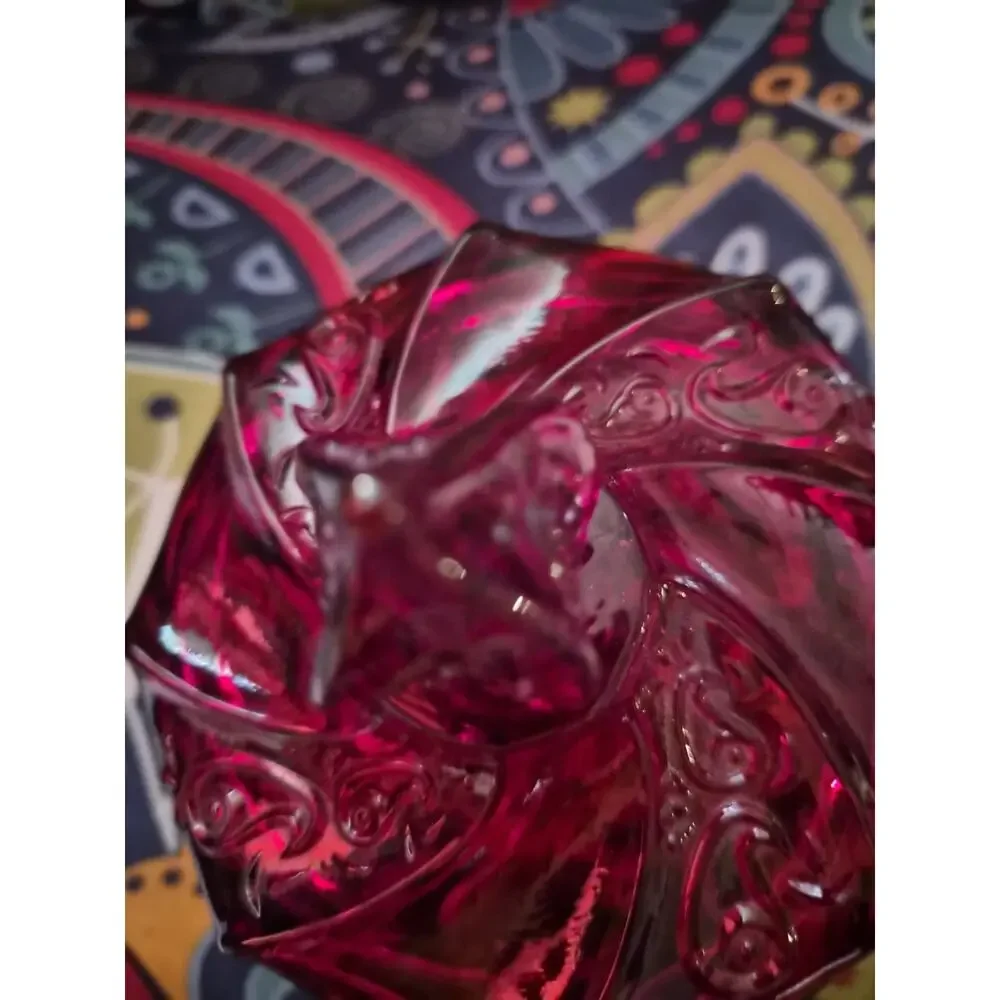 Vintage Fenton Art Glass Candy Dish In A Deep Ruby Red Amberina Color Yellow